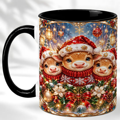 #pl[11oz|Black] Christmas Cow Trio Coffee Mug, Stained Glass Style Mug, Ceramic Cup
