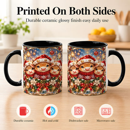 #pl[11oz|Black] Christmas Cow Trio Coffee Mug, Stained Glass Style Mug, Ceramic Cup