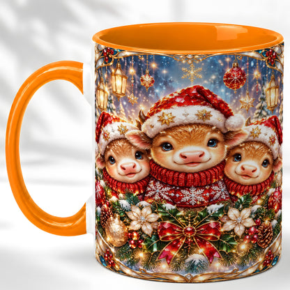 #pl[11oz|Orange] Christmas Cow Trio Coffee Mug, Stained Glass Style Mug, Ceramic Cup
