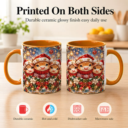 #pl[11oz|Orange] Christmas Cow Trio Coffee Mug, Stained Glass Style Mug, Ceramic Cup