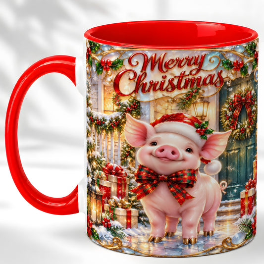 #pl[11oz|Red] Christmas Pig Coffee Mug, Santa Hat Pig Mug, Ceramic Cup