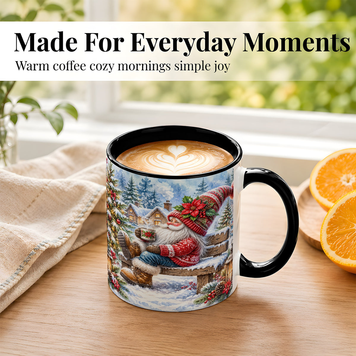 #pl[11oz|Black] Watercolor Santa Coffee Mug, Snowy Holiday Mug, Ceramic Cup