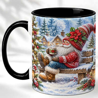 #pl[11oz|Black] Watercolor Santa Coffee Mug, Snowy Holiday Mug, Ceramic Cup