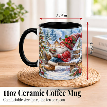 #pl[11oz|Black] Watercolor Santa Coffee Mug, Snowy Holiday Mug, Ceramic Cup