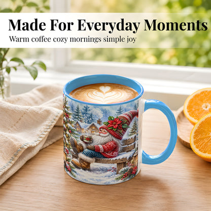 #pl[11oz|Blue] Watercolor Santa Coffee Mug, Snowy Holiday Mug, Ceramic Cup