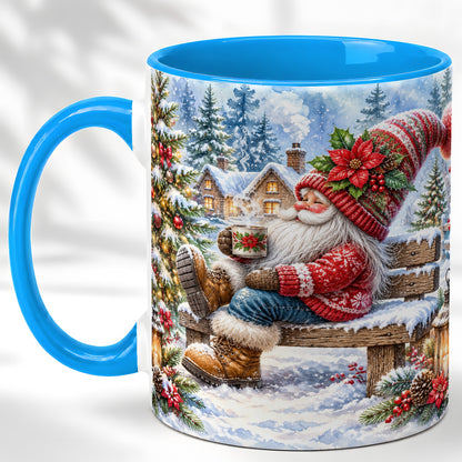 #pl[11oz|Blue] Watercolor Santa Coffee Mug, Snowy Holiday Mug, Ceramic Cup