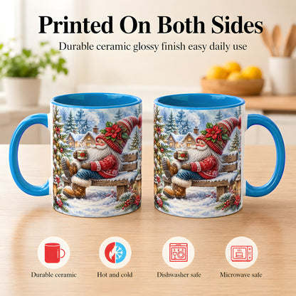 #pl[11oz|Blue] Watercolor Santa Coffee Mug, Snowy Holiday Mug, Ceramic Cup