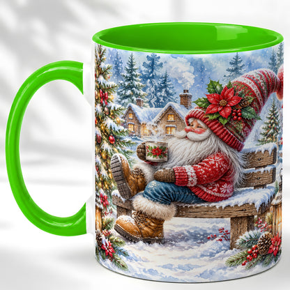 #pl[11oz|Green] Watercolor Santa Coffee Mug, Snowy Holiday Mug, Ceramic Cup