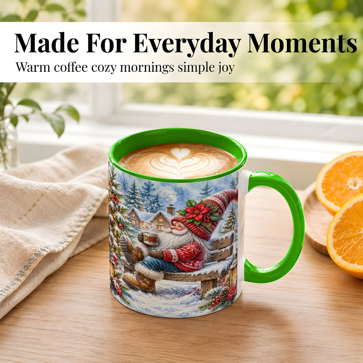 #pl[11oz|Green] Watercolor Santa Coffee Mug, Snowy Holiday Mug, Ceramic Cup