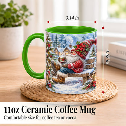 #pl[11oz|Green] Watercolor Santa Coffee Mug, Snowy Holiday Mug, Ceramic Cup