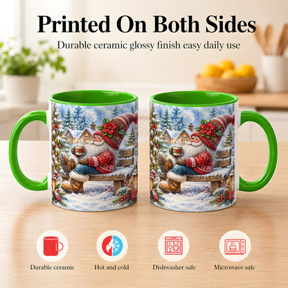 #pl[11oz|Green] Watercolor Santa Coffee Mug, Snowy Holiday Mug, Ceramic Cup