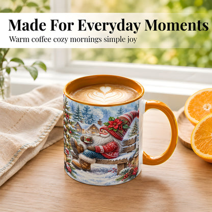 #pl[11oz|Orange] Watercolor Santa Coffee Mug, Snowy Holiday Mug, Ceramic Cup