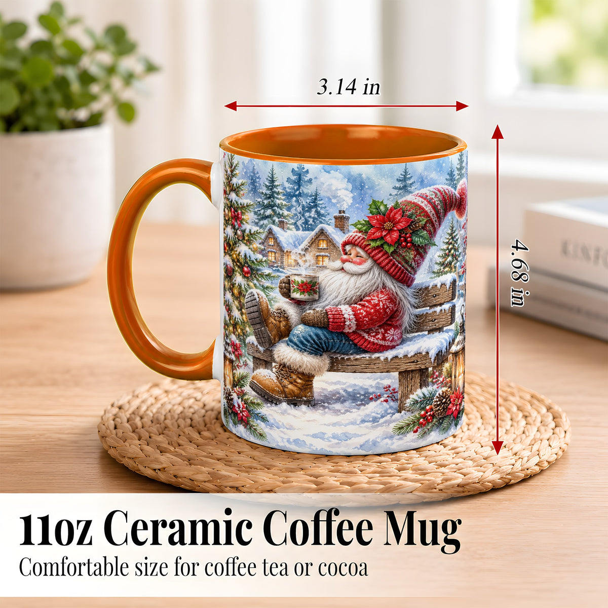 #pl[11oz|Orange] Watercolor Santa Coffee Mug, Snowy Holiday Mug, Ceramic Cup