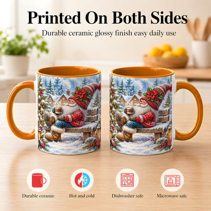 #pl[11oz|Orange] Watercolor Santa Coffee Mug, Snowy Holiday Mug, Ceramic Cup