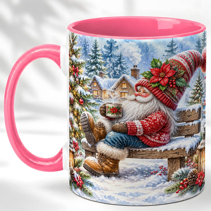 #pl[11oz|Pink] Watercolor Santa Coffee Mug, Snowy Holiday Mug, Ceramic Cup