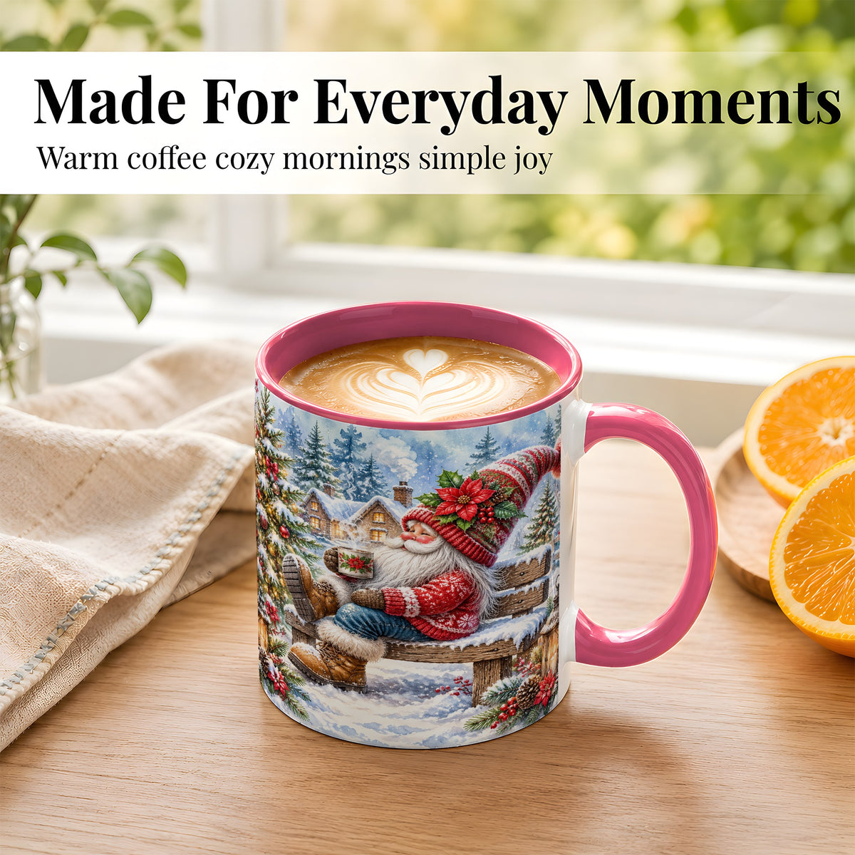 #pl[11oz|Pink] Watercolor Santa Coffee Mug, Snowy Holiday Mug, Ceramic Cup