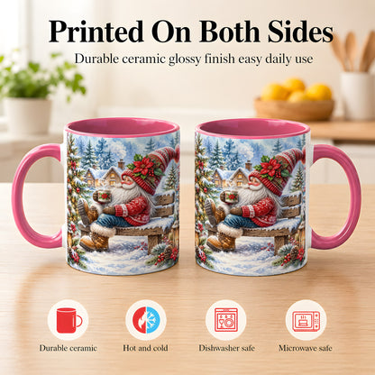#pl[11oz|Pink] Watercolor Santa Coffee Mug, Snowy Holiday Mug, Ceramic Cup