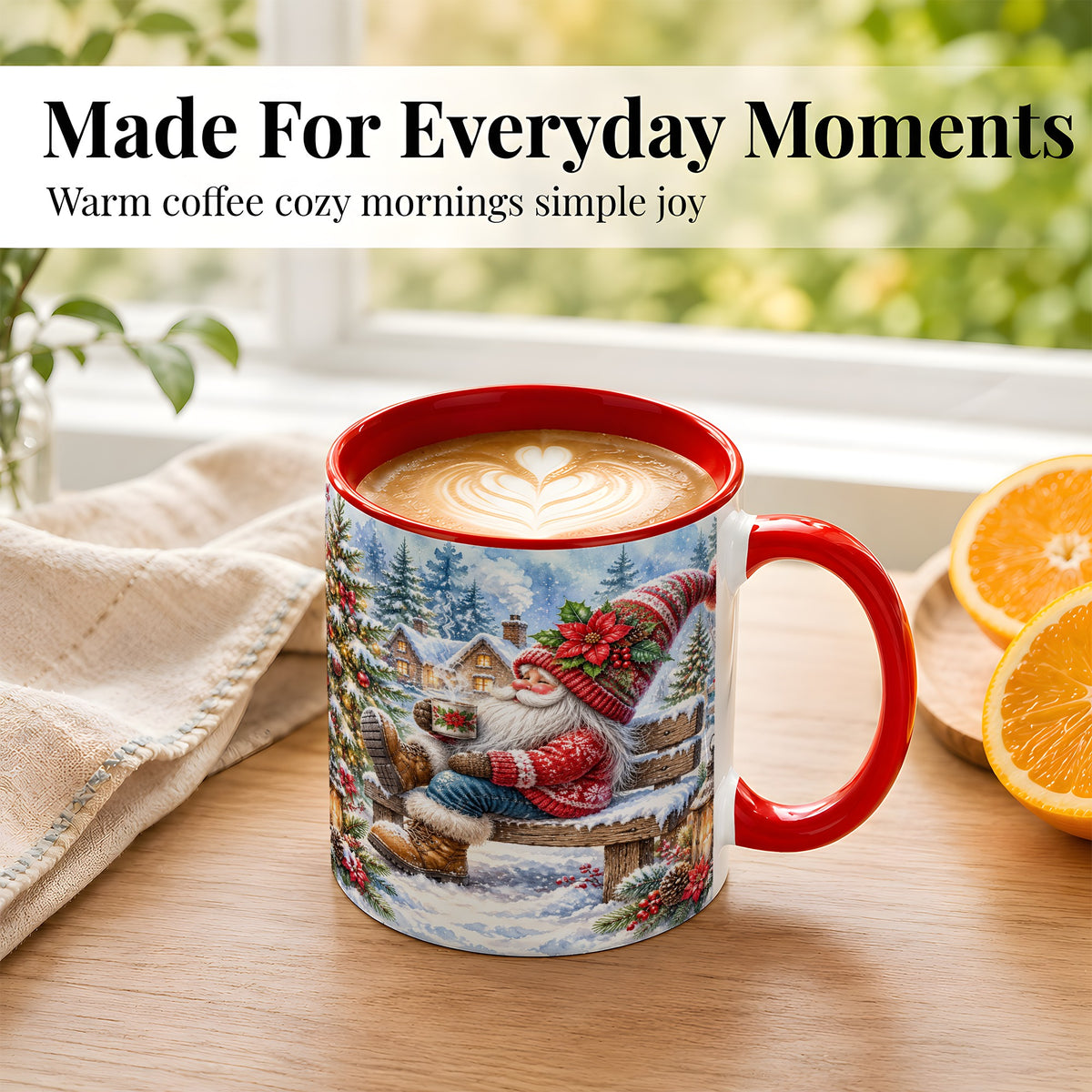 #pl[11oz|Red] Watercolor Santa Coffee Mug, Snowy Holiday Mug, Ceramic Cup