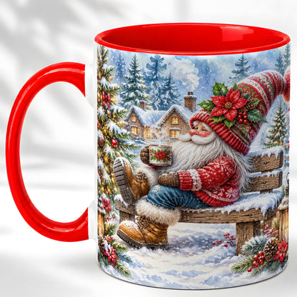 #pl[11oz|Red] Watercolor Santa Coffee Mug, Snowy Holiday Mug, Ceramic Cup