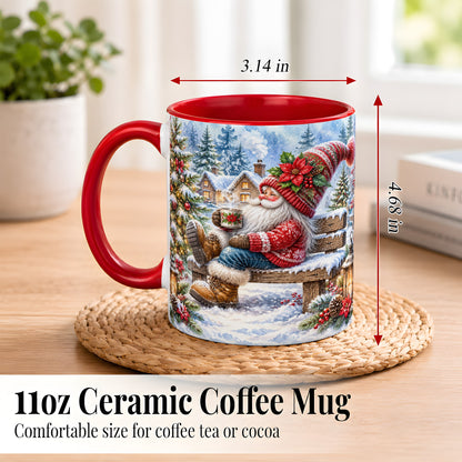 #pl[11oz|Red] Watercolor Santa Coffee Mug, Snowy Holiday Mug, Ceramic Cup