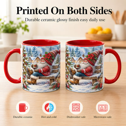 #pl[11oz|Red] Watercolor Santa Coffee Mug, Snowy Holiday Mug, Ceramic Cup