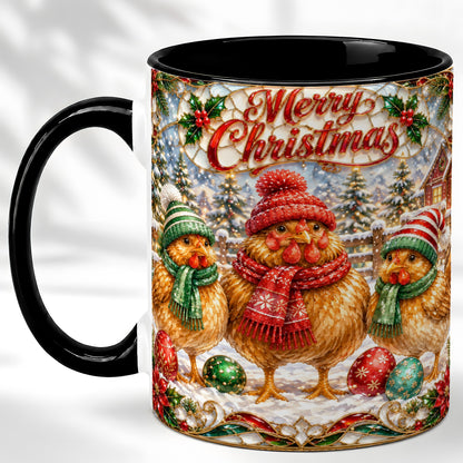#pl[11oz|Black] Merry Christmas Chicken Coffee Mug, Holiday Hen Mug, Ceramic Cup