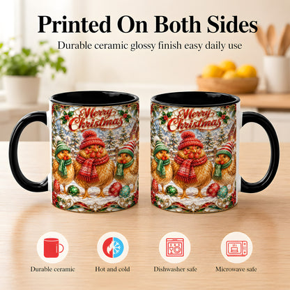 #pl[11oz|Black] Merry Christmas Chicken Coffee Mug, Holiday Hen Mug, Ceramic Cup