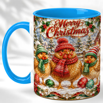 #pl[11oz|Blue] Merry Christmas Chicken Coffee Mug, Holiday Hen Mug, Ceramic Cup