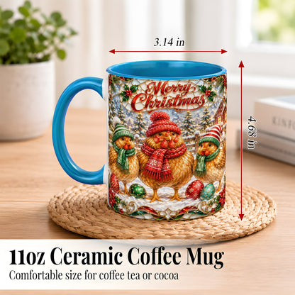 #pl[11oz|Blue] Merry Christmas Chicken Coffee Mug, Holiday Hen Mug, Ceramic Cup