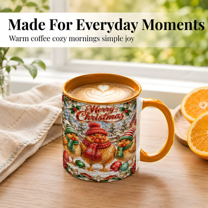 #pl[11oz|Orange] Merry Christmas Chicken Coffee Mug, Holiday Hen Mug, Ceramic Cup