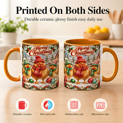 #pl[11oz|Orange] Merry Christmas Chicken Coffee Mug, Holiday Hen Mug, Ceramic Cup