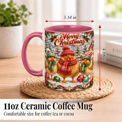 #pl[11oz|Pink] Merry Christmas Chicken Coffee Mug, Holiday Hen Mug, Ceramic Cup