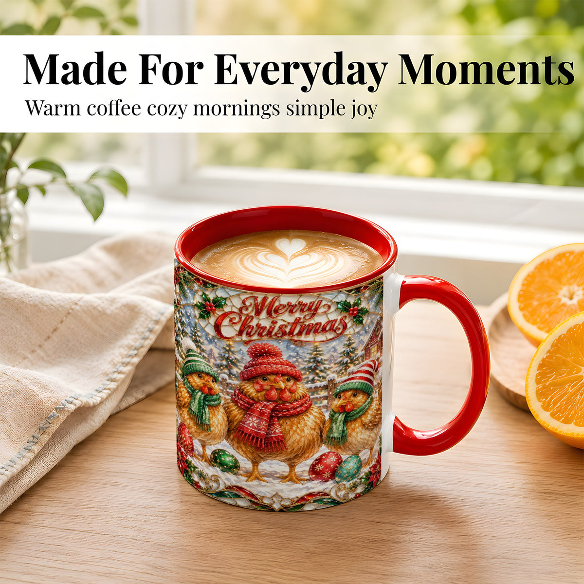 #pl[11oz|Red] Merry Christmas Chicken Coffee Mug, Holiday Hen Mug, Ceramic Cup