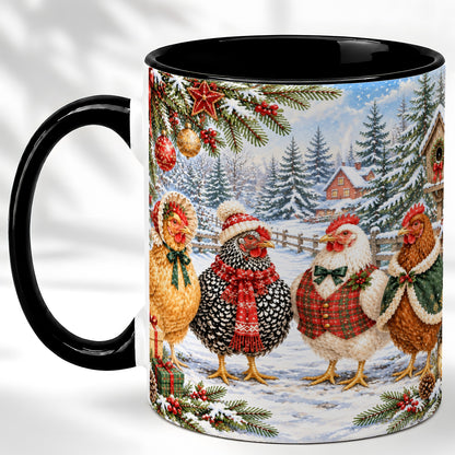 #pl[11oz|Black] Vintage Christmas Chicken Coffee Mug, Winter Hen Mug, Ceramic Cup