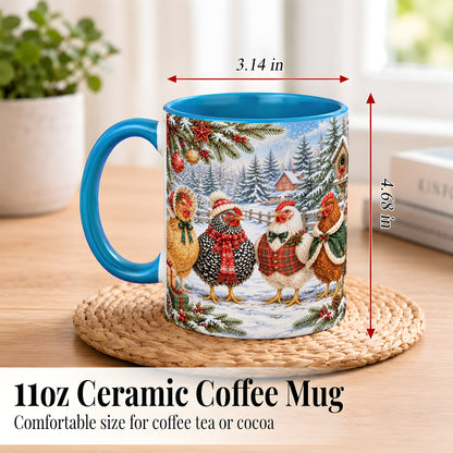 #pl[11oz|Blue] Vintage Christmas Chicken Coffee Mug, Winter Hen Mug, Ceramic Cup