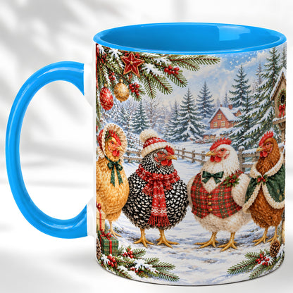 #pl[11oz|Blue] Vintage Christmas Chicken Coffee Mug, Winter Hen Mug, Ceramic Cup
