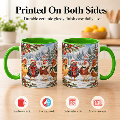 #pl[11oz|Green] Vintage Christmas Chicken Coffee Mug, Winter Hen Mug, Ceramic Cup