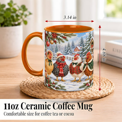 #pl[11oz|Orange] Vintage Christmas Chicken Coffee Mug, Winter Hen Mug, Ceramic Cup
