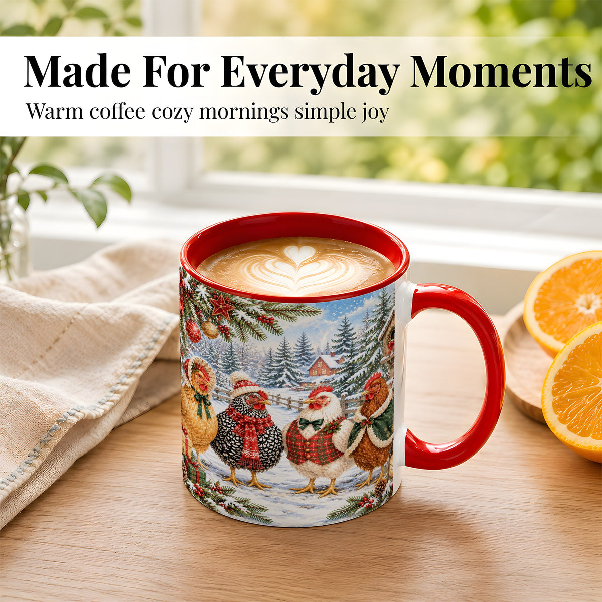 #pl[11oz|Red] Vintage Christmas Chicken Coffee Mug, Winter Hen Mug, Ceramic Cup