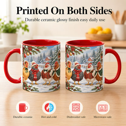 #pl[11oz|Red] Vintage Christmas Chicken Coffee Mug, Winter Hen Mug, Ceramic Cup