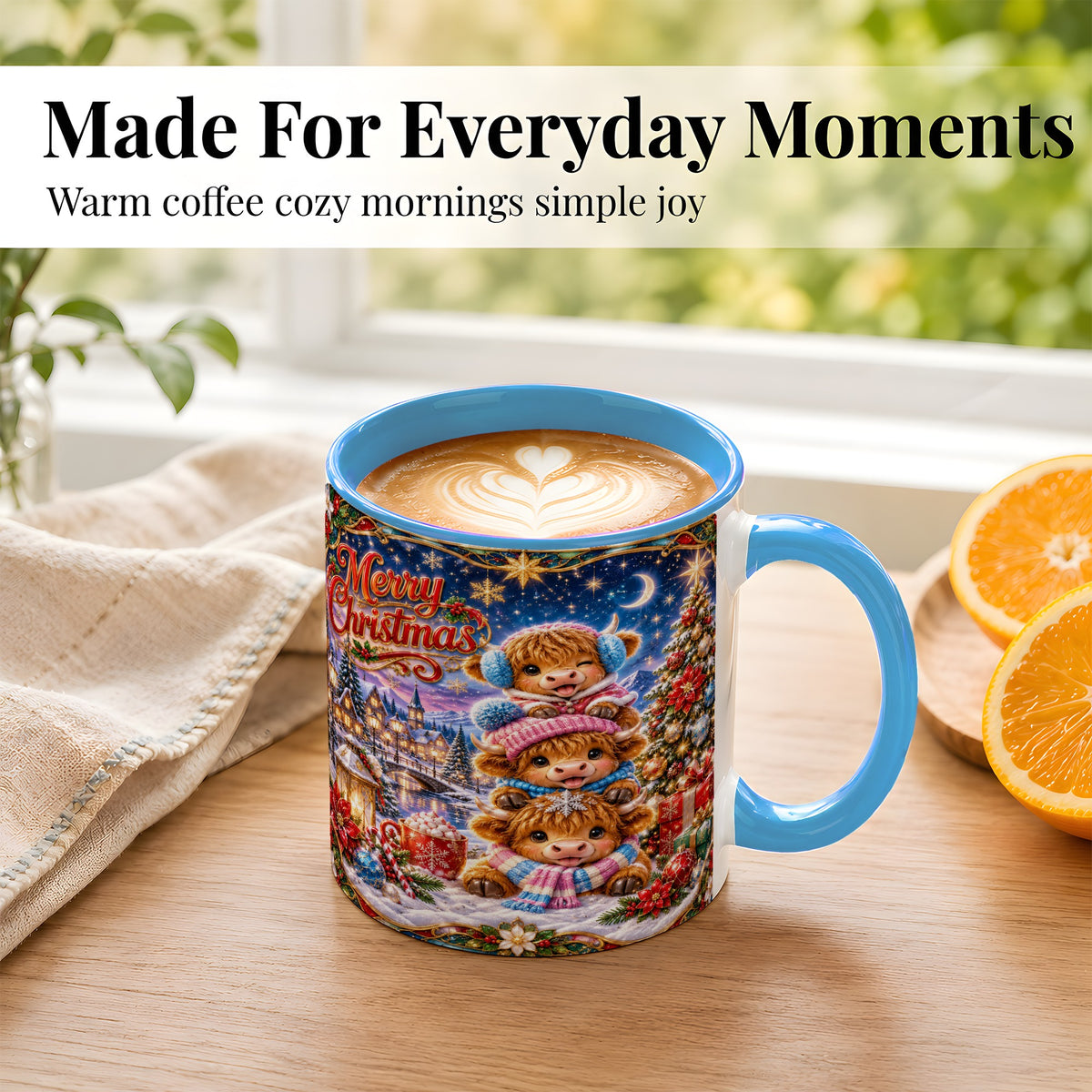 #pl[11oz|Blue] Christmas Highland Cow Coffee Mug, Cute Cow Mug, Ceramic Cup