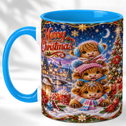 #pl[11oz|Blue] Christmas Highland Cow Coffee Mug, Cute Cow Mug, Ceramic Cup