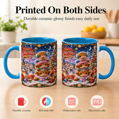 #pl[11oz|Blue] Christmas Highland Cow Coffee Mug, Cute Cow Mug, Ceramic Cup