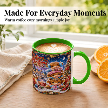 #pl[11oz|Green] Christmas Highland Cow Coffee Mug, Cute Cow Mug, Ceramic Cup