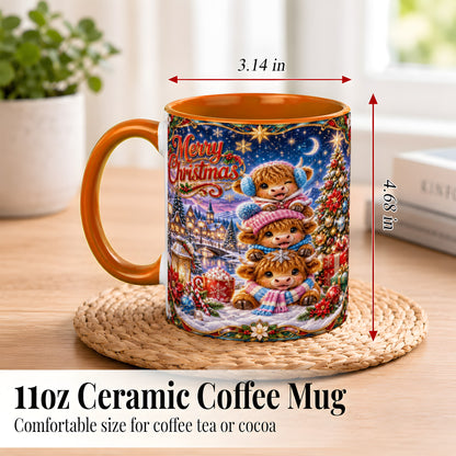 #pl[11oz|Orange] Christmas Highland Cow Coffee Mug, Cute Cow Mug, Ceramic Cup