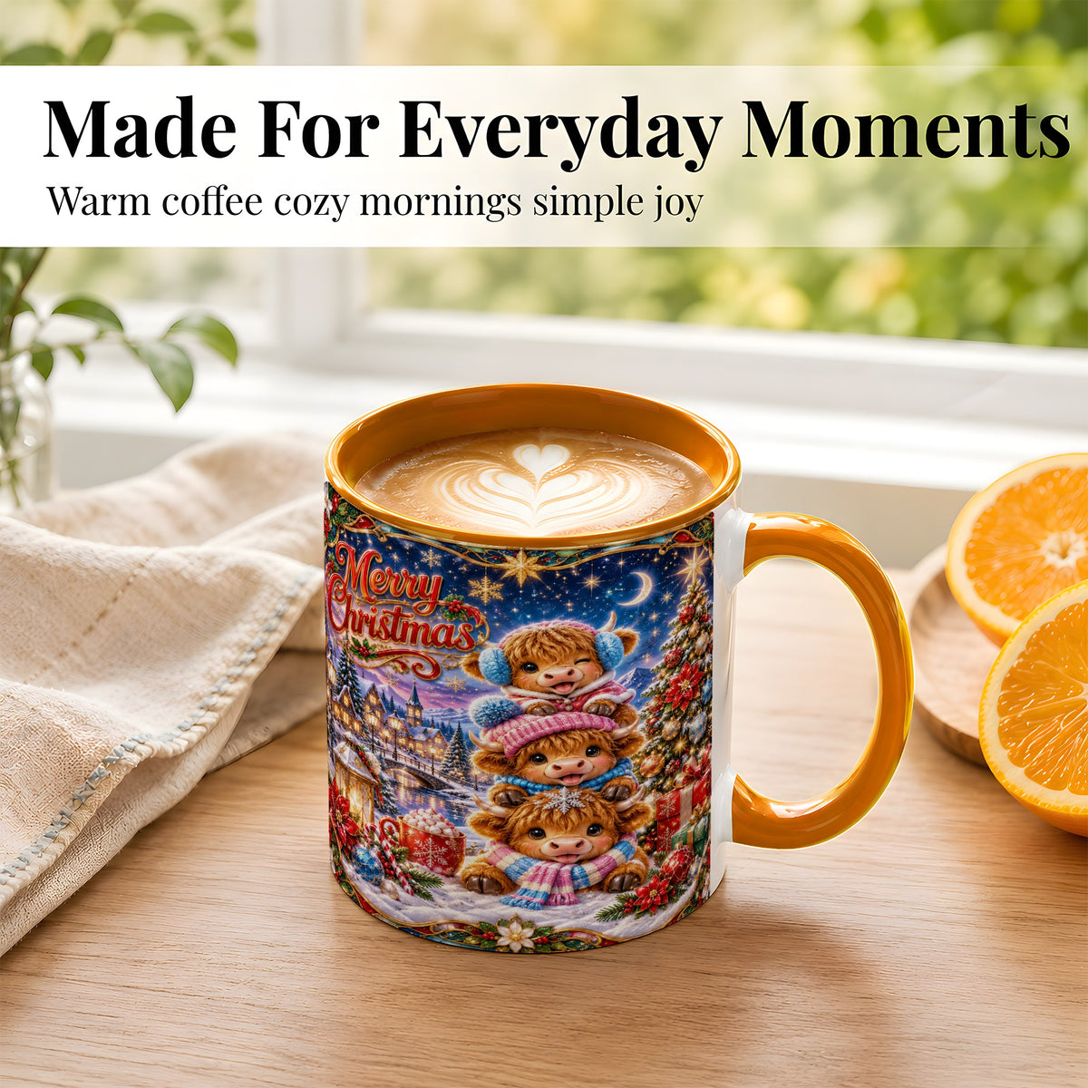 #pl[11oz|Orange] Christmas Highland Cow Coffee Mug, Cute Cow Mug, Ceramic Cup