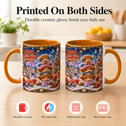 #pl[11oz|Orange] Christmas Highland Cow Coffee Mug, Cute Cow Mug, Ceramic Cup