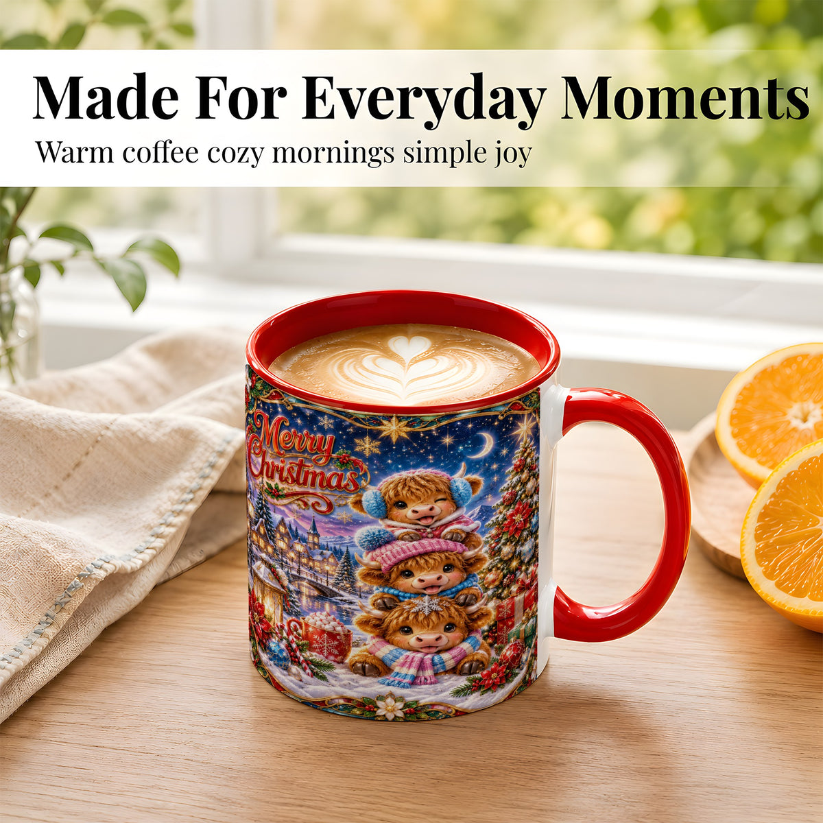 #pl[11oz|Red] Christmas Highland Cow Coffee Mug, Cute Cow Mug, Ceramic Cup