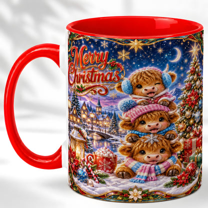 #pl[11oz|Red] Christmas Highland Cow Coffee Mug, Cute Cow Mug, Ceramic Cup