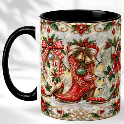 #pl[11oz|Black] Christmas Cowboy Boots Coffee Mug, Western Boots Mug, Ceramic Cup